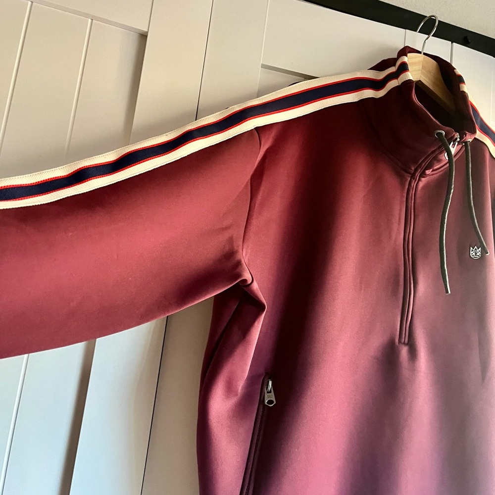 Cult of Individuality Burgundy Track Jacket with Striped Shoulders